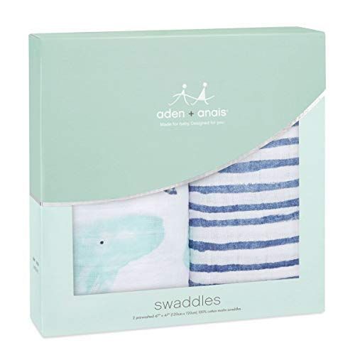  Aden + anais aden + anais Classic Swaddle Baby Blanket; 100% Cotton Muslin; Large 47 X 47 inch; 2 Pack; Seafaring