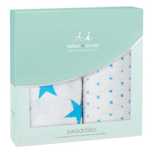  Aden + anais aden + anais Classic Swaddle Baby Blanket, 100% Cotton Muslin, Large 47 X 47 inch, 2 Pack, Fluro Blue