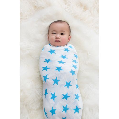  Aden + anais aden + anais Classic Swaddle Baby Blanket, 100% Cotton Muslin, Large 47 X 47 inch, 2 Pack, Fluro Blue
