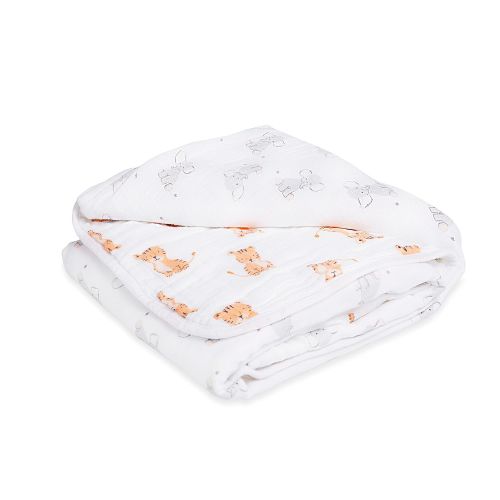  Aden by aden + anais Muslin Blanket; 100% Cotton Muslin; 4 Layer Lightweight and Breathable; Large 44 X 44 inch; Safari Babes - Elephant/Tiger