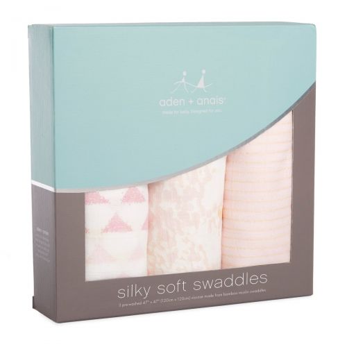  aden + anais Silky Soft Metallic Swaddle Blanket | 100% Bamboo Viscose Muslin Blankets for Girls & Boys | Baby Receiving Swaddles | Ideal Newborn & Infant Swaddling Set | 3 Pack, P