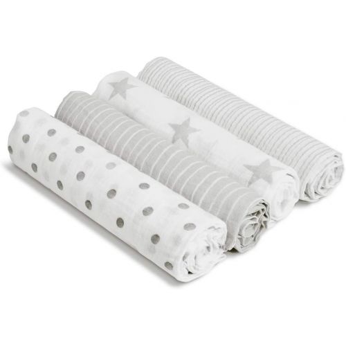  aden + anais 4 Pack Swaddle Blankets, 47x47, Dusty Gray - 100% Cotton