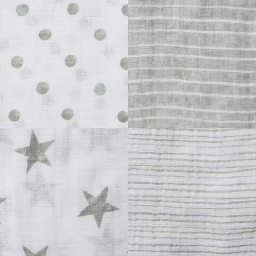  aden + anais 4 Pack Swaddle Blankets, 47x47, Dusty Gray - 100% Cotton