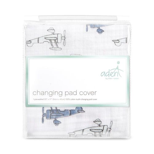  [아마존베스트]Aden by aden + anais aden by aden + anais Classic Changing Pad Cover, 100% Cotton Muslin, Super Soft, Breathable, Tailored Snug Fit, Single, Sky High, Plane