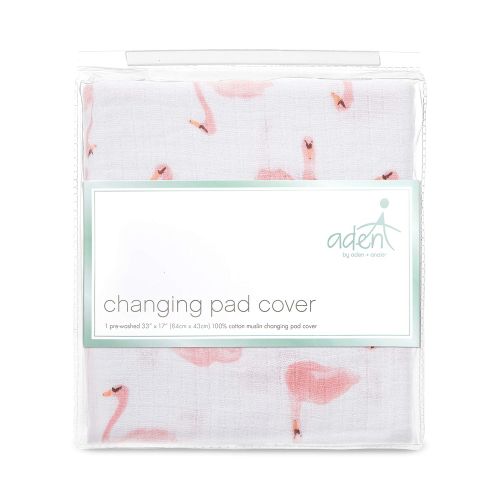  [아마존베스트]Aden by aden + anais aden by aden + anais Classic Changing Pad Cover, 100% Cotton Muslin, Super Soft, Breathable, Tailored Snug Fit, Single, Briar Rose - Swans