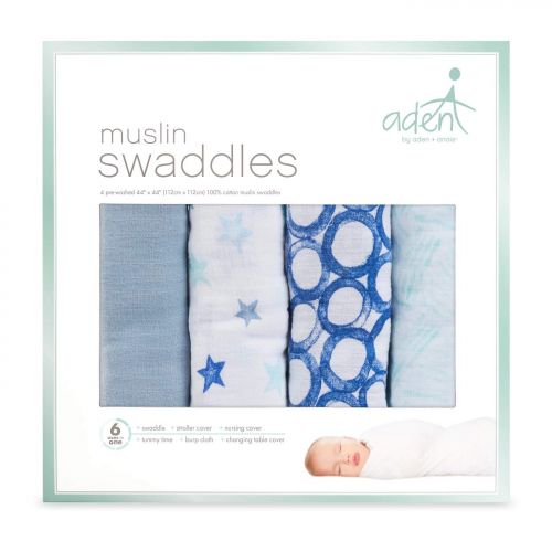  Aden by aden + anais aden by aden + anais Swaddle Blankets 4pk, Blue Stars