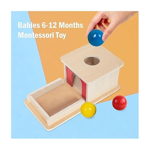  Adena Montessori Full Size Object Permanence Box with Tray Three Balls Montessori Toys for 6-12 Month Infant 1 Year Old Babies Toddlers