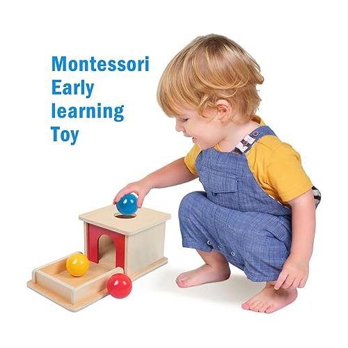  Adena Montessori Full Size Object Permanence Box with Tray Three Balls Montessori Toys for 6-12 Month Infant 1 Year Old Babies Toddlers