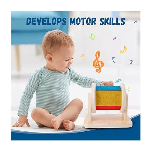  Adena Montessori Medium Size Spinning Drum with Multiple Materials Montessori Toys for Infant 6-12 Months 1 Year Old Babies Toddlers