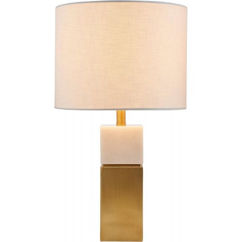  Rivet Mid-Century Marble and Brass Lamp With Bulb, 10.5 x 10.5 x 18.0 , White and Brass