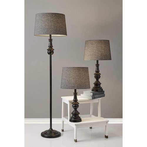  Adesso 1591-01 Classic Set Containing Matching Floor Two Table Lamps, Herringbone Shades