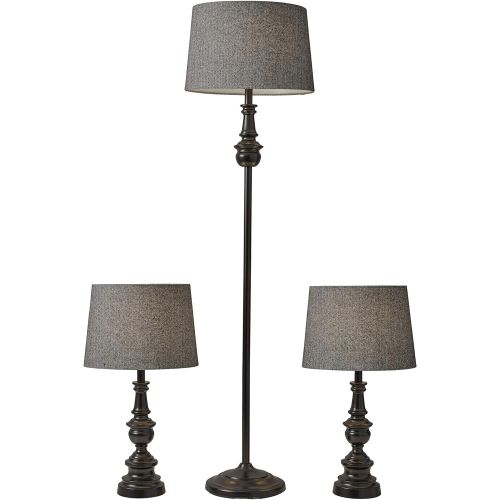  Adesso 1591-01 Classic Set Containing Matching Floor Two Table Lamps, Herringbone Shades