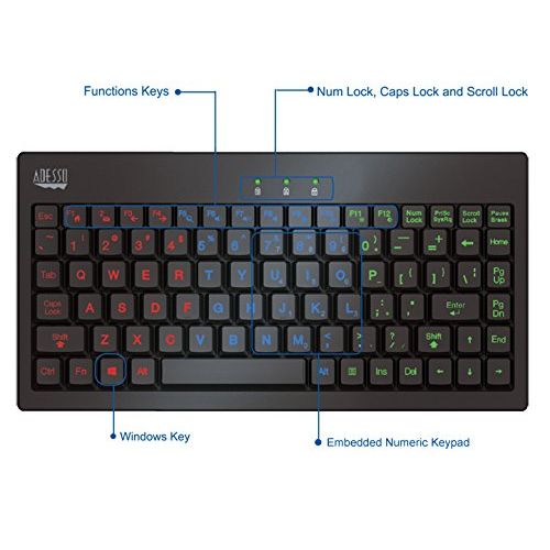  Adesso AKB-110EB - SlimTouch 110 3-Color Illuminated Mini Keyboard