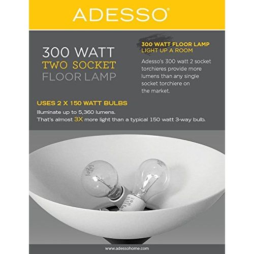  Adesso 7202-22 Piedmont Torchiere - Contemporary Floor Lamp with Adjustable Reading Lamp. Home Decor and Lighting