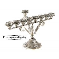 Adiaart Menorah, Hanukkah Lamp, Sterling Silver, Filigree, Hanukkah Gift, Jewish Holiday Gift, Judaica, Wedding Gift, Free Express Shipping, ID912