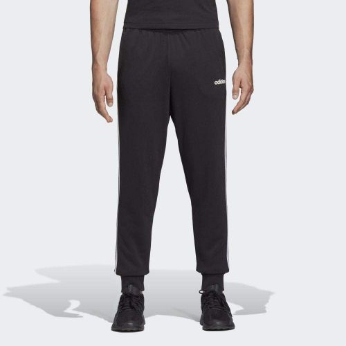 아디다스 Adidas adidas Essentials 3Stripe Tappered Cuffed Fleece Pants - Mens - Black/White - L