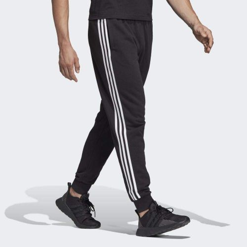 아디다스 Adidas adidas Essentials 3Stripe Tappered Cuffed Fleece Pants - Mens - Black/White - L