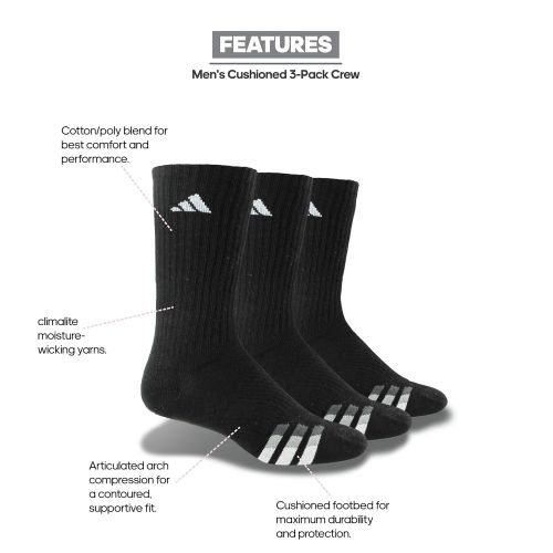 아디다스 Adidas adidas Mens Cushioned Crew Socks (3-pack)