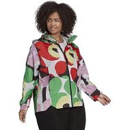 adidas Women's Marimekko Traveer Rain.Rdy Jacket (Plus Size), White/Blaze Orange