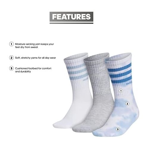 아디다스 adidas Womens 3-Stripe Crew Socks (3-Pair)