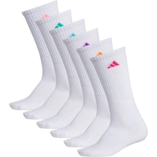 아디다스 adidas womens Athletic Cushioned Crew Socks With Arch Compression (6-Pair), White/Shock Pink/Bright Cyan, Medium