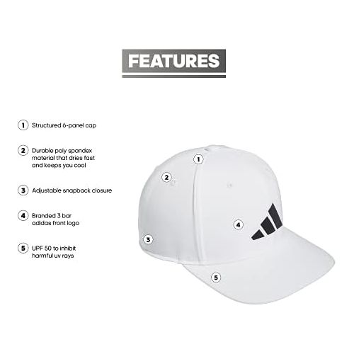 아디다스 adidas Mens Three Bar Structured Snapback Adjustable Fit Cap