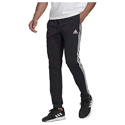 아디다스 adidas mens Essentials Single Jersey Tapered Open Hem 3-stripes Pants