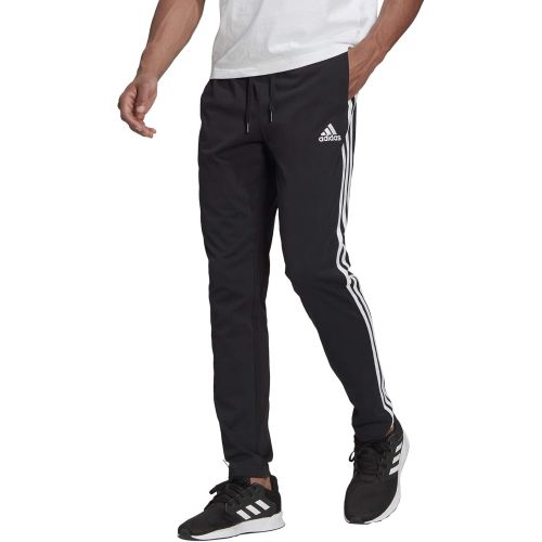 아디다스 adidas mens Essentials Single Jersey Tapered Open Hem 3-stripes Pants