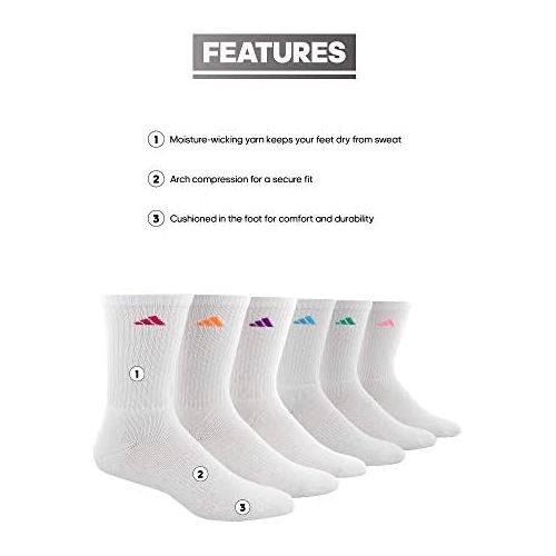 아디다스 adidas Womens Athletic Cushioned Crew Socks With Arch Compression (6-Pair)