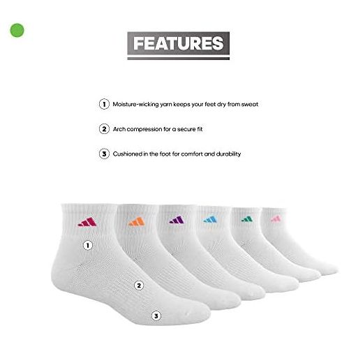 아디다스 adidas womens Athletic Cushioned Quarter Socks With Arch Compression (6-pair)