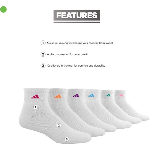 아디다스 adidas womens Athletic Cushioned Quarter Socks With Arch Compression (6-pair)