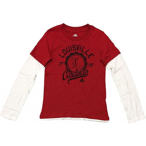 아디다스 Louisville Cardinals Adidas Red Distressed Seal Long Sleeve Youth T-Shirt