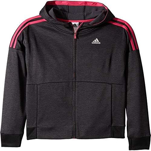 아디다스 adidas Girls 7-16 Fleece Striped Pattern Hooded Jacket