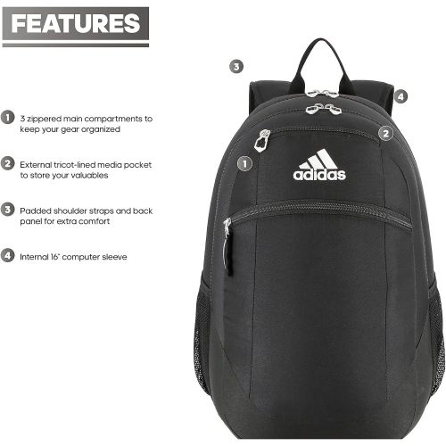 아디다스 adidas Striker 2 Team Backpack, Black/White, One Size