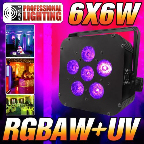  Adkins Profesional Lighting 16 Hour LED Battery Powered Wireless DMX - 6x6 watt RGBAW+UV - Black Case - LED Up Light - Weddings - Stage Light - Dj Light