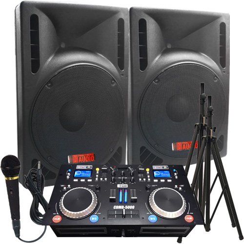  Adkins Professional Audio The Ultimate DJ System - 2400 WATTS! Perfect for Weddings or School Dances - Connect your Laptop, iPod via Bluetooth or play CDs! - 15 High Output Powered Speakers - Everything you