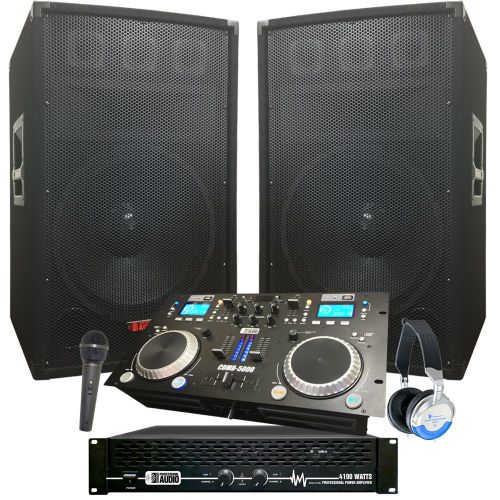  Adkins Professional Audio Rock The House DJ System - 4100 WATT DJ System - Connect your Laptop, iPod, USB, MP3s or Cds! 15 Speakers, Amp, MixerCd Player, Mic, Headphones.