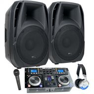 Adkins Professional Audio DJ System - Connect your Laptop, iPod, USB, MP3s or Cds! Powered 15 Speakers, Mixer/Cd Player, Mic, Headphones.