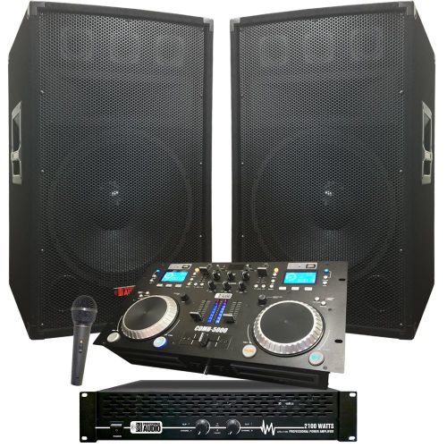  Adkins Professional lighting Crank It UP! Dj System - Great for those summer parties - 2100 WATTS - Connect your Laptop, iPod, USB, MP3s or Cds! 15 Speakers, Amp, MixerCd Player, Microphone.