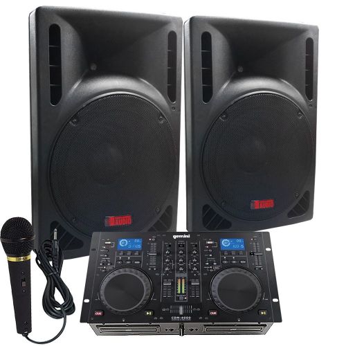  Adkins Professional lighting Starter Dj System - 1600 WATTS - Connect your Laptop, iPod, USB, MP3s or Cds! 10 Powered Speakers, MixerCd Player & Microphone.