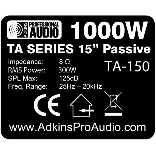  Adkins Professional lighting TA-150 - 15 Speaker 1000 Watts 3-way - Adkins Pro Audio - DJ Speaker - Great for parties and Weddings