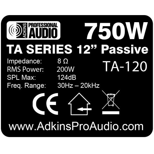  Adkins Professional lighting TA-120 - 12 Speaker 750 Watts 3-way - Adkins Pro Audio - DJ Speaker - Great for parties and Weddings