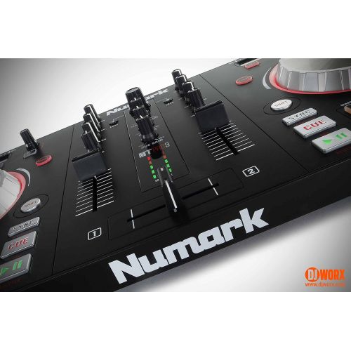  Adkins Professional lighting Serato Software DJ System - Numark MixTrack Pro III - 2400 Watts of Powered DJ Speakers wStands, 2 Wireless Microphones & Headphones