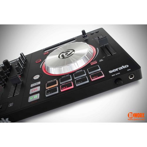  Adkins Professional lighting Serato Software DJ System - Numark MixTrack Pro III - 2400 Watts of Powered DJ Speakers wStands, 2 Wireless Microphones & Headphones