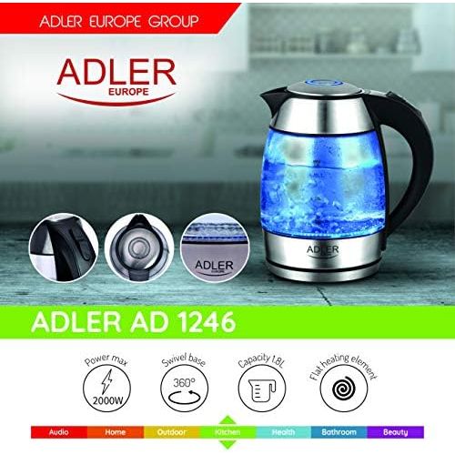  Adler AD 1246 Wasserkocher 1,8 L, schwarz/silber/transparent