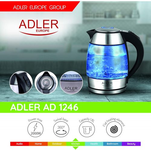  Adler AD 1246 Wasserkocher 1,8 L, schwarz/silber/transparent