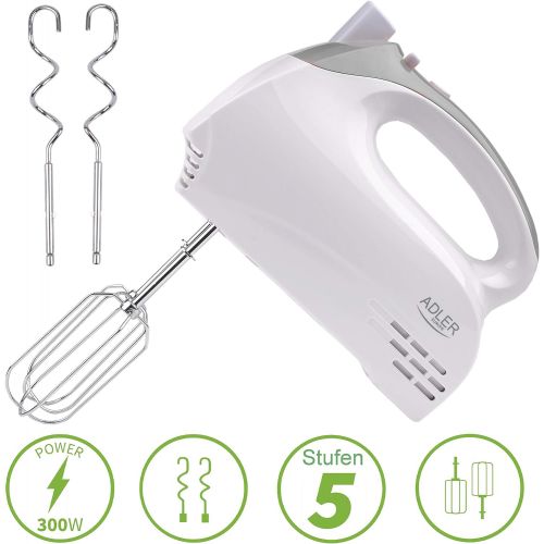  Adler Turbo Handmixer | Handruehrer | Stabmixer | Handruehrgerat | Hand Mixer | Ruehrer | 300 Watt | 5 Stufen | Edelstahl-Knethaken | Edelstahl-Ruehrhaken | Turbo-Funktion | (Gruen/Weiss)