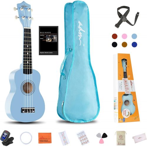  [아마존베스트]ADM Beginner Ukulele 21 Inch Soprano Kids Starter Pack Bundle with Gig Bagand Strap, Black