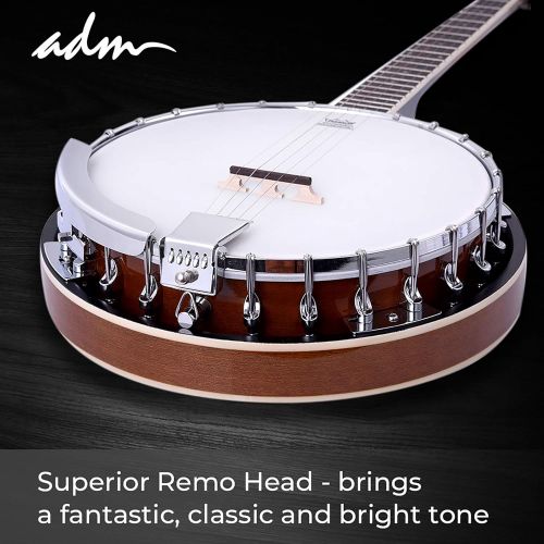  [아마존베스트]ADM 5-String Banjo 24 Bracket with Closed Solid Wood Back and Geared 5th Tuner, Banjoe Beginner Kit with Gift Package 1