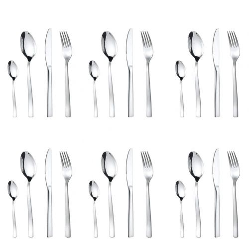  Adomor Besteck Set, 24-teilig, fuer 6 Personen, Monobloc-Messer, Cromargan Edelstahl poliert, spuelmaschinengeeignet